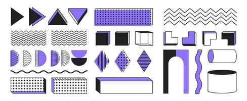 Memphis shapes and forms, geometric figures, sticker set, retro decorative graphic elements. vector