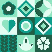 Geometric card with simple geometric shapes and figures and symbols. Retro set with forms and flowers. illustration. vector