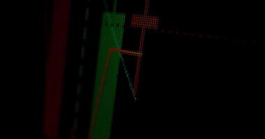 A computer screen with a green and red line video