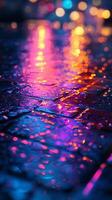 Rainy night with colorful lights and reflections photo