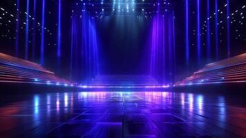 Neon stage motion a vibrant and unusual stage filled with neon lights, perfect for futuristic or fantasy concepts. The reflective floor adds depth and mystery. video