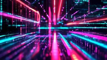 Neon City Animation. Fascinating digital abstract image with colorful neon lights, evoking the energy of the future and technological advancement. video