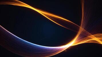 Fascinating dancing animation of lights and colors with blue and orange lines swirling and floating on a pitch black background. Attractive abstract design that conveys movement. video