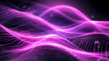Purple energy flow animated. Abstract waves of vibrant purple light dance across a dark background, creating a mesmerizing visual of energy and movement. video