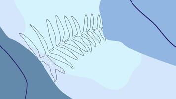 Abstract Botanical Elegance a minimalist illustration of a fern frond, set against a backdrop of soft, overlapping organic shapes in shades of blue, evoking a sense of calm and modern aesthetic. video