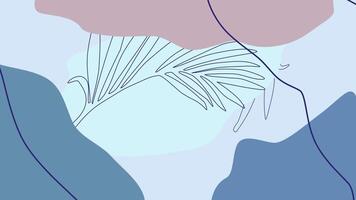 Abstract botanical design a modern and minimalist botanical design showcases a delicate line drawing of a palm leaf layered over soft, organic shapes in muted pastel colors. video