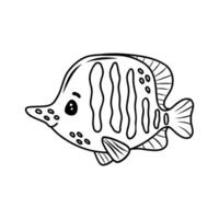 illustration of a fish. Contoured black and white illustration of a fish isolated on a white background. It can be used in coloring book, web design, marine illustration, mascot. vector