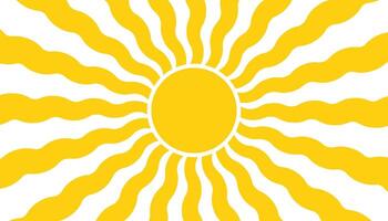 Bright and cheerful retro sunburst background with abstract, hand drawn elements. Groovy, hippie inspired naive art style perfect for trendy summer posters, banners, and creative templates. vector