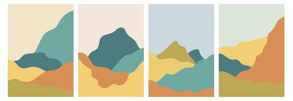 Landscape modern cards. Backgrounds with wavy hills and mountains. Abstract template with wavy shapes. Mountain layout design in oriental style. vector