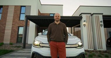 A man standing next to a white car video