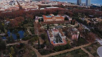An aerial view of a city with a lake and a river video
