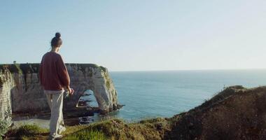 A person standing on a cliff overlooking the ocean video