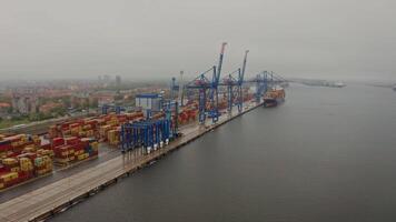 Aerial view of a port with cargo containers video