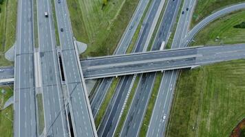 Aerial view of highway intersection in the middle of a city video