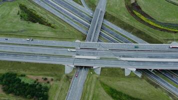 Aerial view of highway intersection in the countryside video
