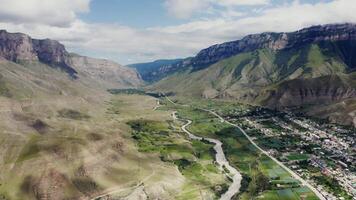 A valley with a river running through it video