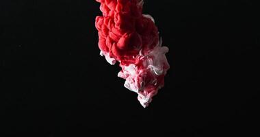 A red and white liquid is floating in the air video