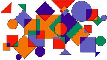 design background decorations modern simple abstract geometric shapes in Bauhaus style bright green blue orange red shapes overlapping circles squares and triangles white web design decorations vector