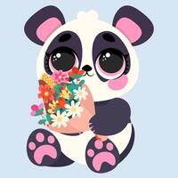 Adorable panda with a bouquet vector