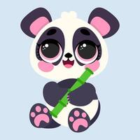 Adorable panda holding a bamboo stick with sparkling eyes and soft colors vector