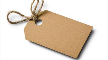 A brown paper tag tied to a string photo