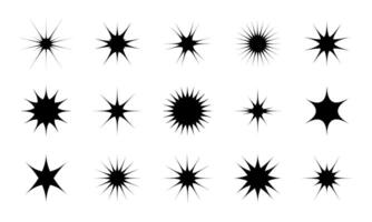 Set pointed Flash. Different types Stars, Explosion. Collection abstract black shapes. Sparkle. Silhouettes of Glitter. Glitter, Shine, rays of sun. Elements of design and decor. illustration vector