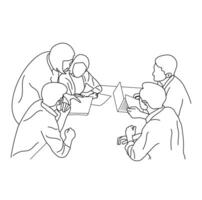 Line Art drawing of business manager having project meeting with employees business meeting concept vector