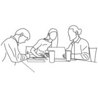 Line art of business meeting discussion between the workers concept vector