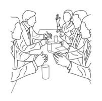 Line drawing of business meeting discussion between the worker vector