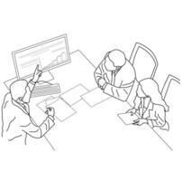 Business training and presentation concept line art design vector