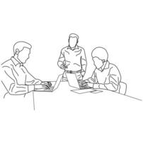 Line Art Design of business manager having project meeting with employees business meeting concept vector