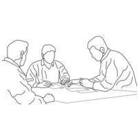 Line Art of business manager having project meeting with employees business meeting concept vector