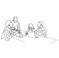 Line art of business meeting discussion between the worker vector