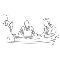 Business meeting discussion between workers in cafe round table cartoon Line art design vector