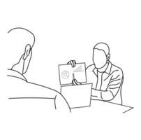 Line art of business meeting discussion between the worker concept vector