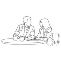 Line art of business meeting discussion between the workers vector