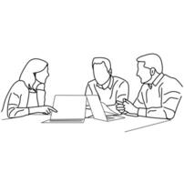 A line drawing of business professionals collaborating on a project line Art vector