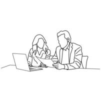 Line art of Team work Man working in the office with a woman storyboard Business conferences vector