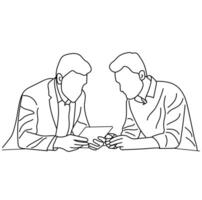 Team work Man working in the office with a woman storyboard Business conferences Line art design vector