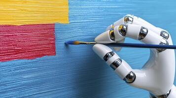 A robot painting a wall with a brush photo