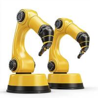 Two yellow robotic arms on a white background photo
