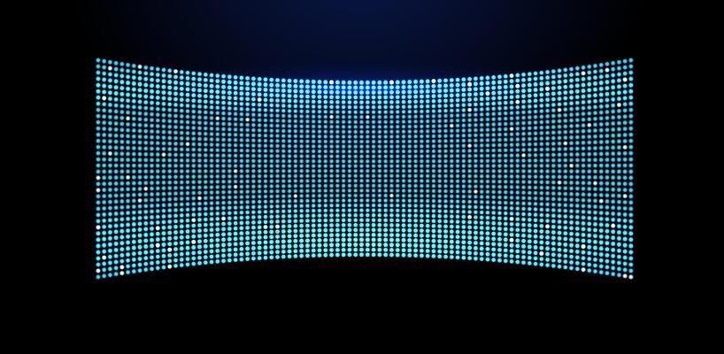 Modern curved LED display with vibrant blue lights and high-tech appeal, perfect for digital showcases and visual innovation