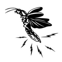 Firefly Lightning Bug or Glowworm Flying Side View Retro Woodcut vector