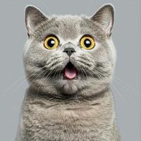 A cat with its mouth open and a surprised look photo