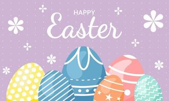Happy Easter banner. Trendy Easter design with typography, eggs in pastel colors. Modern minimal style. Horizontal poster, greeting card, header for website. vector