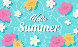 Hello summer season and flower nature beach beautiful summer banner design background pattern. vector