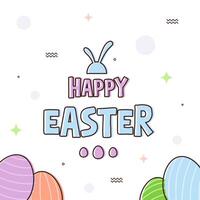 Outline Happy Easter square template on white background with colorful pastel eggs and geometry object vector