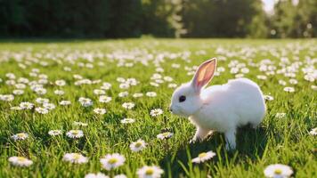 A Charming and Adorable Rabbit is Enchantingly Nestled in a Colorful Field of Daisies video