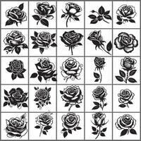a set of black and white roses in different shapes vector