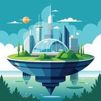 an illustration of a futuristic city floating in the sky design on a white background vector